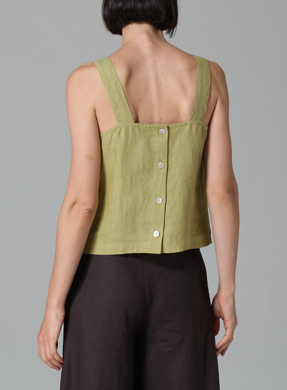 Linen Square Neckline Button-Back Straight Short Tank