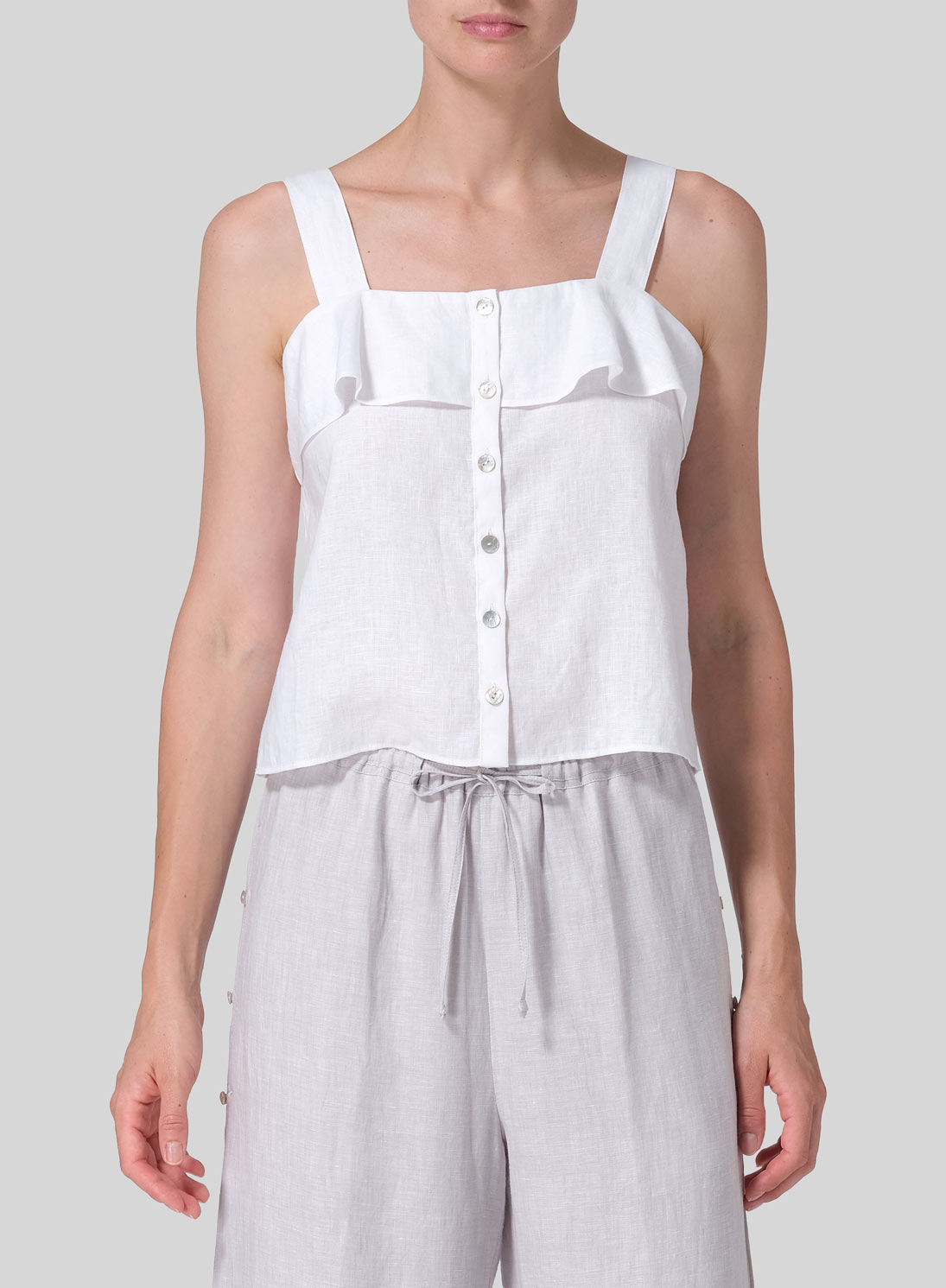 Linen Ruffle Square Neck Cami Top