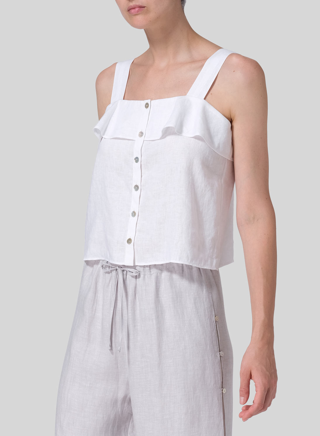 Linen Ruffle Square Neck Cami Top