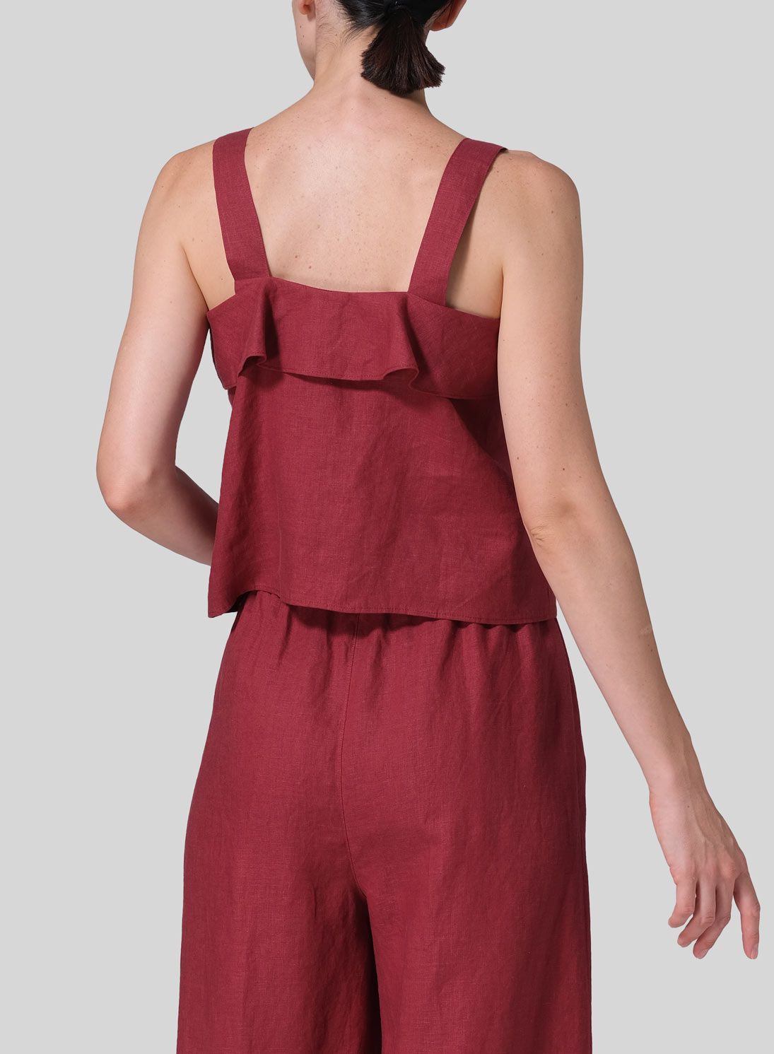 Linen Ruffle Square Neck Cami Top