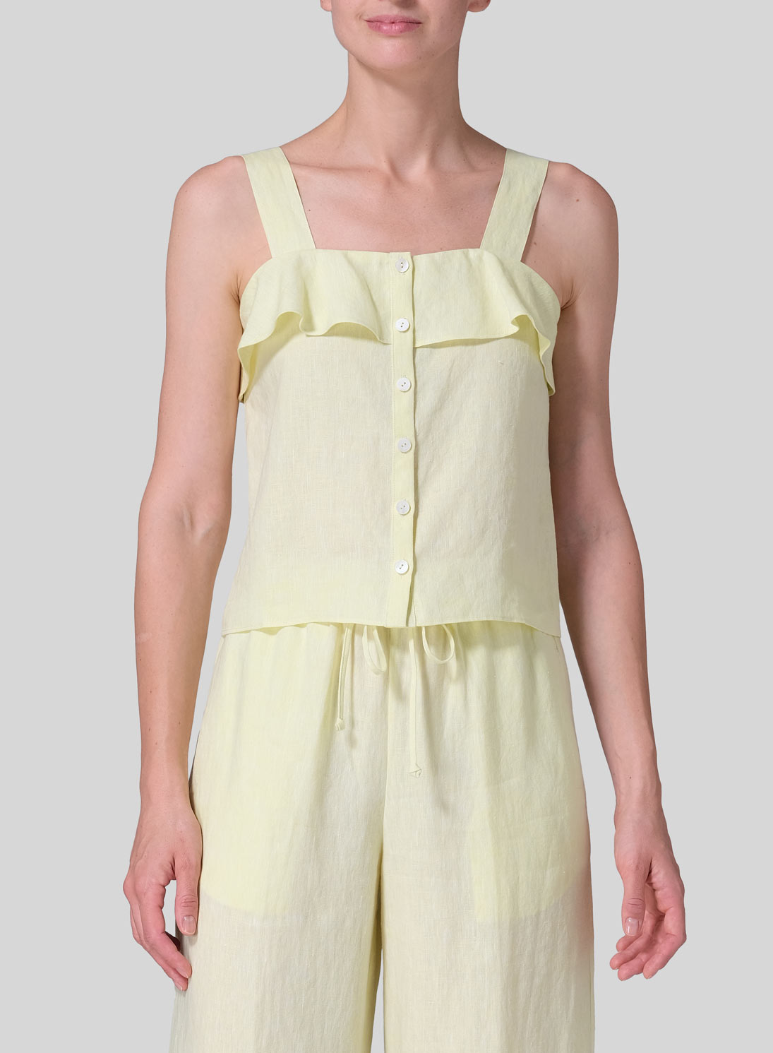 Linen Ruffle Square Neck Cami Top