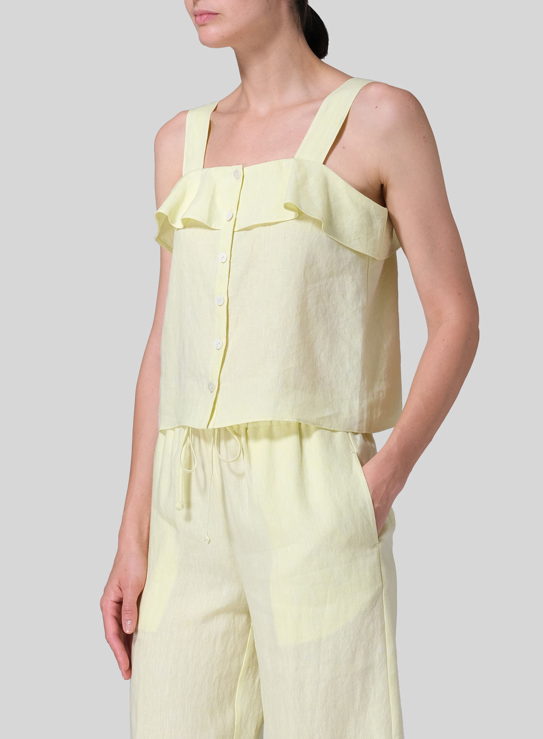 Linen Ruffle Square Neck Cami Top